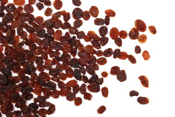 Pile raisins isolated on white background