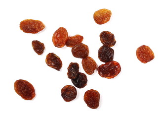 Pile raisins isolated on white background
