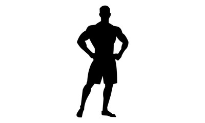 silhouette of male bodybuilding looks from the front.