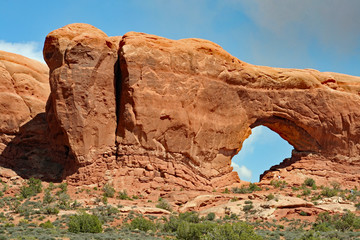 Skyline Arch - a red-rock natural sandstone arch formation located in southeast Utah at the Arches National Park  