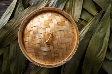 Asian kitchen bamboo steamer for steam cooking