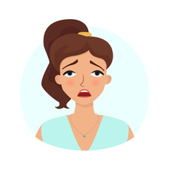 Tired face expression. Vector flat illustration.