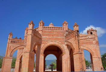 Naklejka premium La Pila Fountain, the most famous landmark in the main square of Chiapa de Corzo, a pretty town in Chiapas State in the south of Mexico