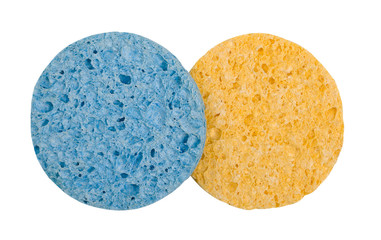 Two colored cosmetic sponges isolated on white 