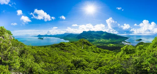 Photo sur Plexiglas Le Morne, Maurice Aerial view of  Mauritius islands with Le Morne Brabant mountain, Africa
