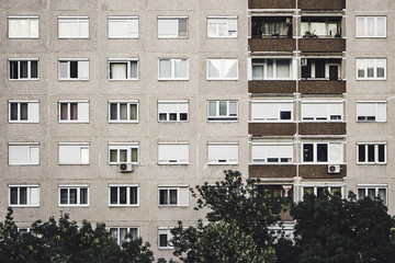 Typical old panel apartment with a lot of windows from Budapest, Hungary, as a texture or for...