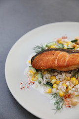 Baked salmon with bean Job's tears salad