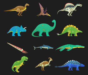 Set of isolated cartoon dinosaur or dino