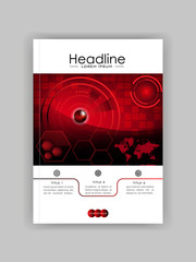 Red A4 HUD Business Book Cover Design Template. Good for Portfolio, Brochure, Annual Report, Flyer, Magazine, Academic Journal, Website. Vector EPS10.