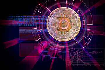 laser cyber hud on bitcoin as concept of focus on cryptocurrency future