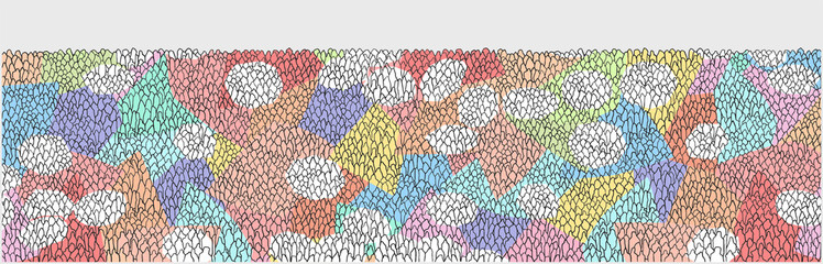 Abstract wide illustration background of large crowd of people in color