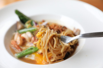 Fried noodle with soy sauce , hokkien mee Asian food