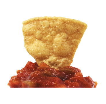 Tortilla Chip On Red Salsa