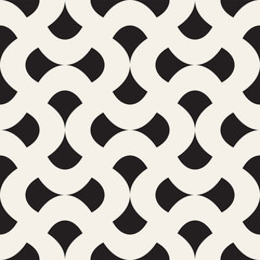 Vector geometric seamless pattern with curved shapes grid. Abstract monochrome rounded lattice texture. Modern textile background design
