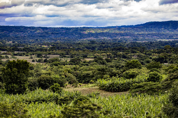 Fototapeta na wymiar Stunning Views of the Nicaraguan Countryside and Farms from the Rainforest of Nicaragua