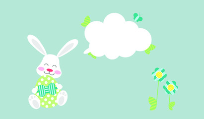 Easter Bunny boy with egg under message cloud