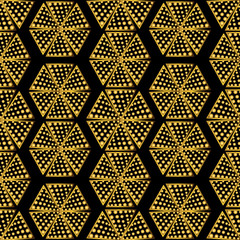 Triangle points.Golden sequins. Splashes of shining particles. A tool with gold drops. A rich background. A vector illustration.