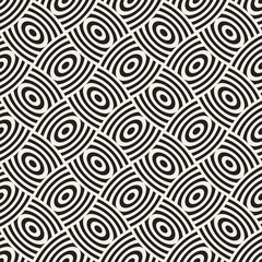 Vector geometric seamless pattern with curved shapes grid. Abstract monochrome rounded lattice texture. Modern textile background design