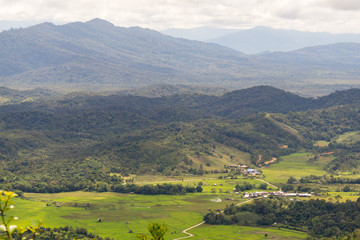 View of valley of Bario from Prayer Mountain. Bario is a community of 13 to 16 villages located on the Kelabit Highlands in Miri, Sarawak, Malaysia, lying at an altitude of 1000 m above sea level.