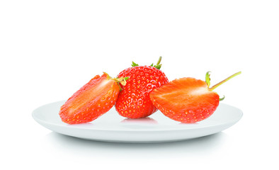 Strawberry in white plate on white background