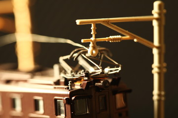 Miniature railroad toy model scene.