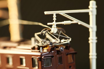 Miniature railroad toy model scene.