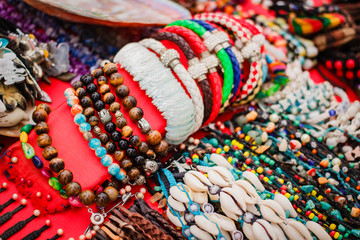 Fototapeta na wymiar Handmade bracelets and necklace.