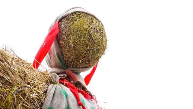 Close-Up Straw Effigy Of Dummy Of Maslenitsa, Symbol Of Winter And Death In Slavic Mythology