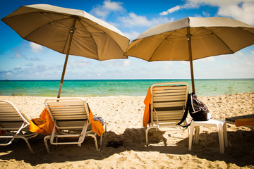 Picture of two beach chairs overlooking the ocean in Miami, FL. 