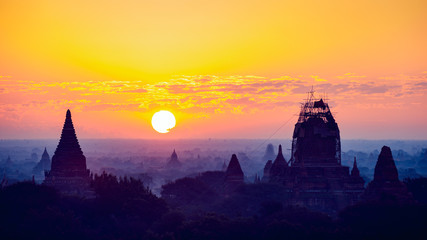 Bagan in misty morning, Mandalay Myanmar