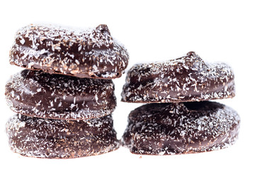 isolated chocolate chip cookies in coconut chips