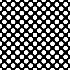 Seamless white polka dot pattern on black. Vector illustration.