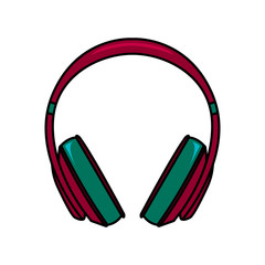 Vector illustration of fuchsia headphones with turquoise elements on the white background.
