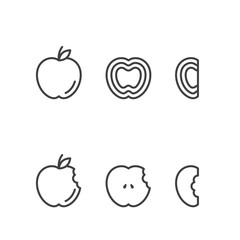 Apple fruit icons outline stroke set design illustration black and white color isolated on white background, vector eps10