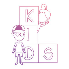 kids with blocks characters vector illustration design