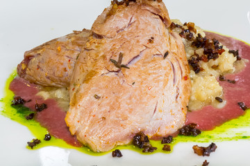 escalope de veau, risotto aux champignons 