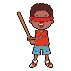 Boy with blinfolded and bat vector illustration graphic design