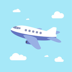 Airplane Vector Illustration, Airplane take off with blue sky background, Cartoon style. 