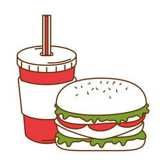 delicious burger with soda vector illustration design