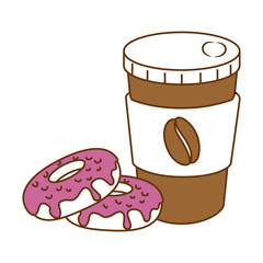delicious and sweet donut with coffee cup vector illustration design