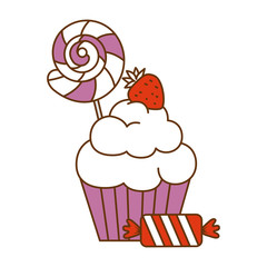 delicious and sweet cupcake with candies vector illustration design