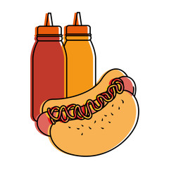 delicious hot dog with sauce bottle vector illustration design