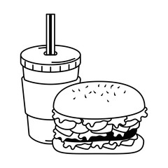 delicious burger with soda vector illustration design