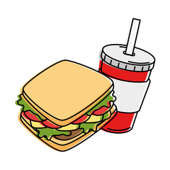 delicious sandwish with soda vector illustration design