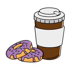 delicious and sweet donut with coffee cup vector illustration design