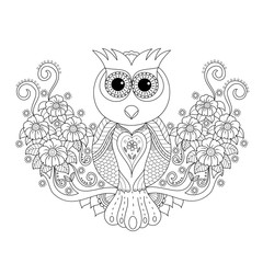 Coloring book of owl for adult.vector illustration. Hand drawn zentangle.