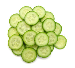 Naklejka na ściany i meble Slice of green cucumber vegetable isolated on white with clipping path