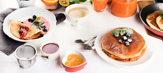 Healthy breakfast with pancakes