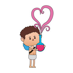 Cupid with love chemistry flask vector illustration graphic design