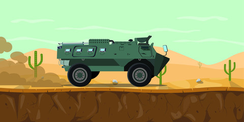 indonesia tank transport personel vehicle anoa main battle tank on the desert with haze smoke on the road vector graphic illustration - obrazy, fototapety, plakaty